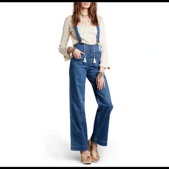 Free People Penrose High Waisted Denim Overalls - Picture 2 of 12